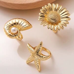 Gold Floral and Nautical Rings Set